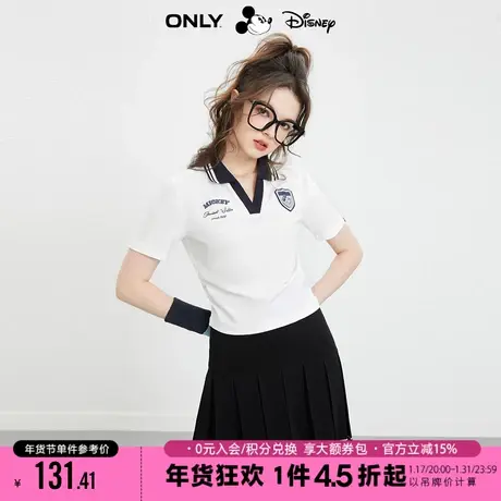 ONLY2023夏季新款迪士尼米奇联名刺绣V领短袖T恤女|123101131商品大图