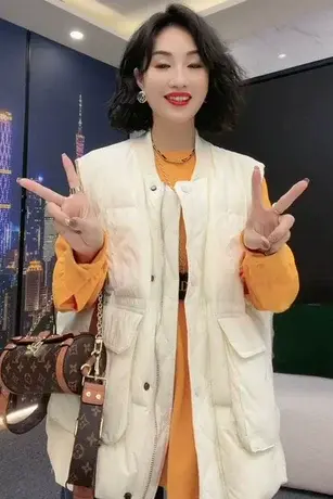 大口袋羽绒棉马甲女2023冬季新款拉链慵懒风宽松坎肩马夹圆领外套商品大图
