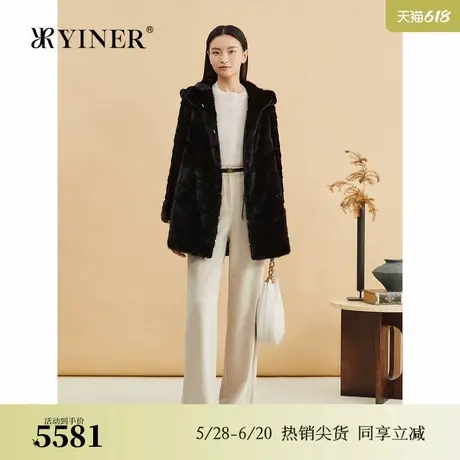 YINER音儿专选女装2024冬季新款优雅连帽一手长进口水貂毛皮草图片