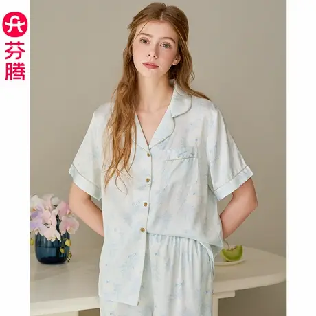 芬腾睡衣女款夏季新款冰丝短袖开衫套装女士高级感休闲大码家居服商品大图