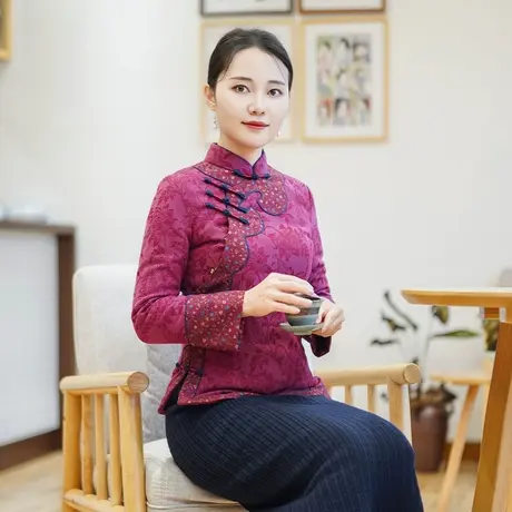 筠雅冬季新款唐装女中国风旗袍小袄加厚保暖新中式盘扣棉衣24J399商品大图