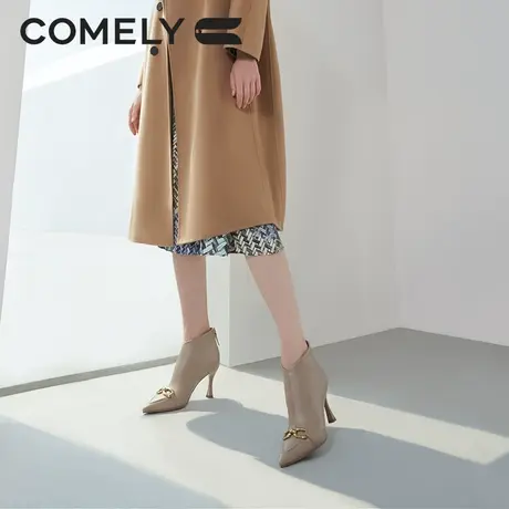 KL时装靴女细跟冬季新款商场同款真皮牛皮尖头高跟短靴子商品大图