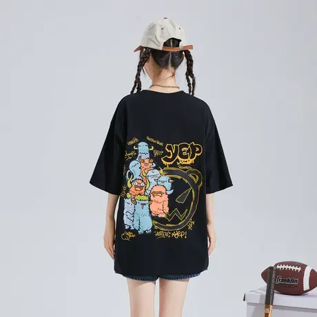 [YEP联名]唐狮夏季复古美式短袖T恤女新款上衣女宽松纯棉商品大图