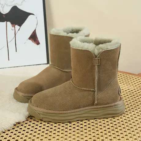 纯羊毛中筒雪地靴女皮毛一体2024冬新款加厚保暖棉靴东北雪地棉鞋商品大图