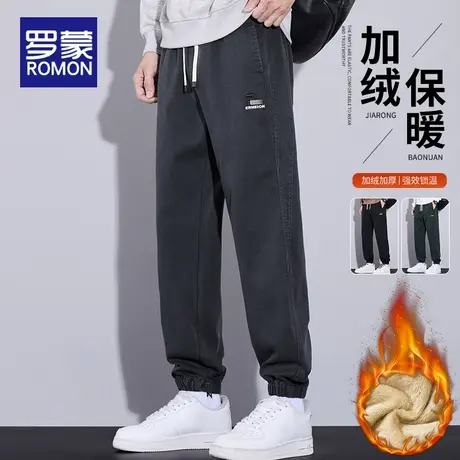 罗蒙加绒保暖休闲裤男士秋冬季加厚宽松哈伦长裤新款运动百搭裤子商品大图
