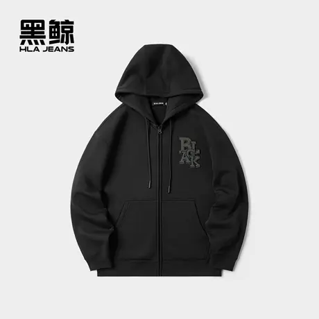 海澜之家旗下黑鲸加绒连帽卫衣男2024年冬季新品拉链开衫外套图片