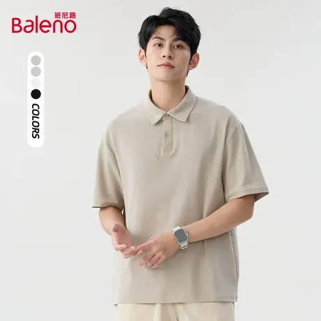 班尼路重磅短袖Polo衫男2025夏季新款潮牌纯色卡其色男士翻领体恤图片