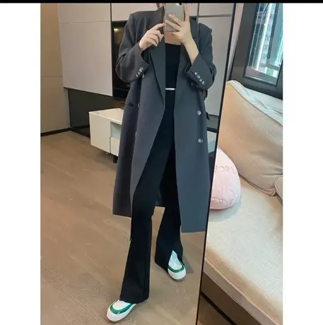 西装领风衣2023春秋新款气质简约百搭时尚宽松双排扣中长款外套女图片