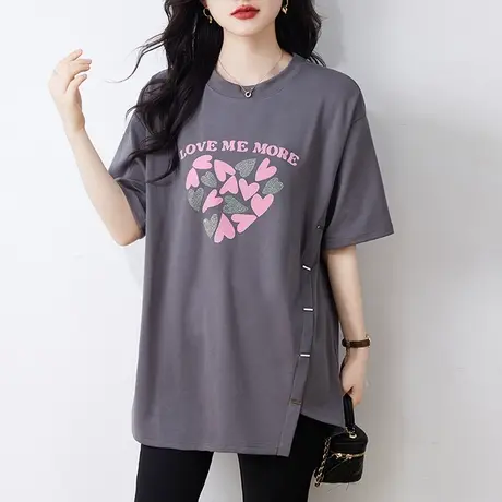 短袖T恤女夏季新款宽松加大码女装休闲中长款印花百搭显瘦上衣衫商品大图