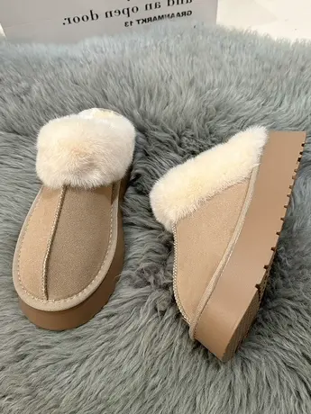 网红毛毛拖鞋女外穿2023年秋冬新款百搭厚底加绒防滑包头棉拖鞋潮图片