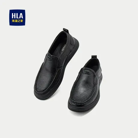 HLA/海澜之家透气休闲鞋2025新款圆头套脚橡胶底休闲皮鞋男商品大图