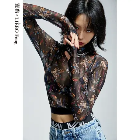裂帛LIEBOFeng原创设计2023秋复古国潮印花皮肤衣打底长袖内搭T恤商品大图