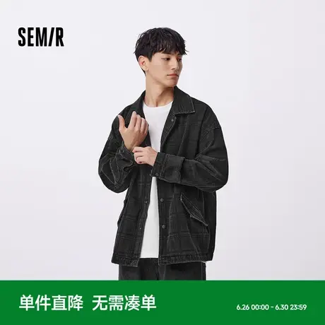 森柔牛仔|森马牛仔外套男2025秋款复古格纹长袖衬衫百搭休闲上衣图片