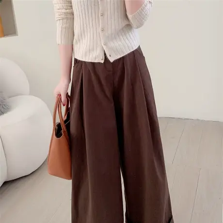 慵懒风百搭纯色高腰休闲阔腿裤女秋冬新款宽松时尚显瘦小个子长裤商品大图