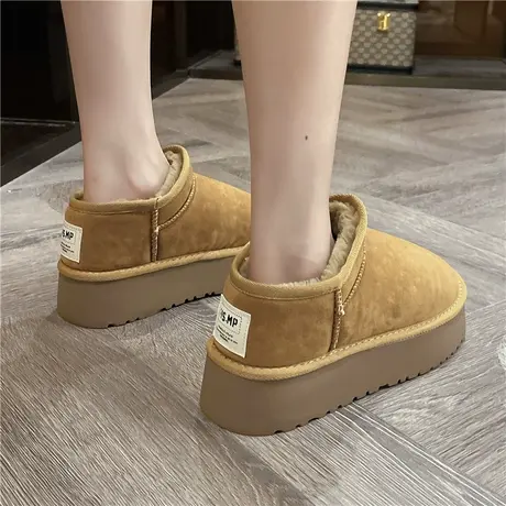 厚底雪地靴女皮毛一体2023冬季新款周冬雨同款加厚保暖面包棉鞋子商品大图