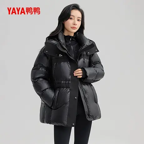 鸭鸭羽绒服女士2025年冬季新品中长款连帽收腰显瘦时尚鸭绒外套A商品大图