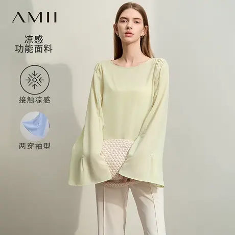 Amii2025夏新款通勤法式风优雅一字领两穿喇叭袖雪纺衫女垂感上衣图片