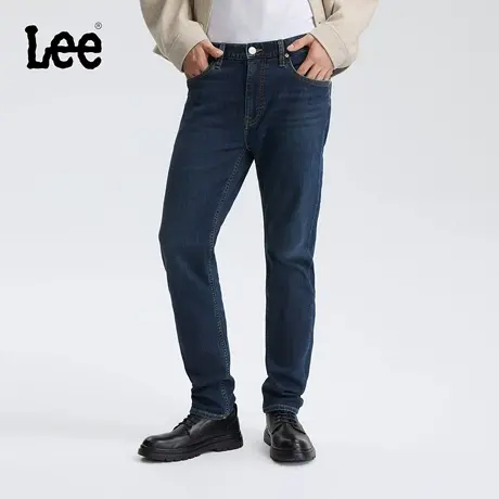 【张凌赫代言】Lee25冬新舒适中腰锥形磨毛深蓝色男保暖牛仔裤潮图片