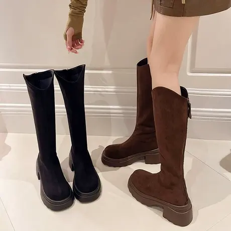 厚底不过膝长靴女2025新款秋季增高复古骑士靴小个子气质高级靴子商品大图