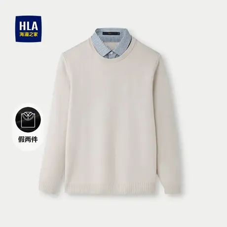 HLA/海澜之家保暖针织衫男双领设计假两件包芯纱提花柔滑上衣男商品大图