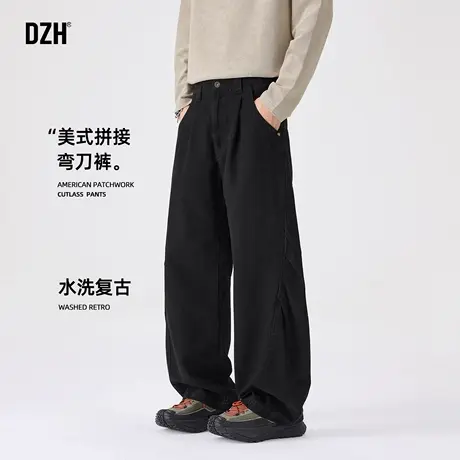 男士复古纯棉裤子男秋季直筒宽松2025新款休闲长裤百搭弯刀裤潮牌商品大图