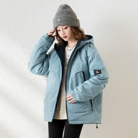 【双面穿】唐狮新款棉衣女连帽加厚小众保暖潮流棉服潮流上衣yctu商品大图