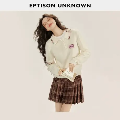 EPTISON毛衣女2025冬季新款宽松复古学院风高级感Polo领针织上衣商品大图