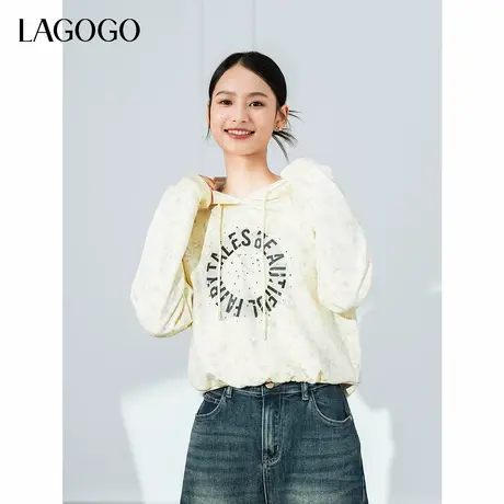 LAGOGO云感双面针织连帽卫衣拉谷谷2024秋冬新品慵懒风上衣女商品大图
