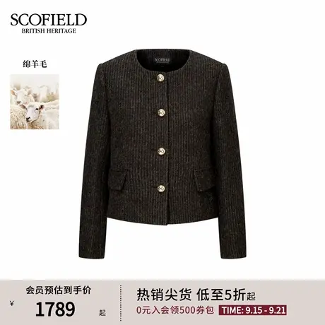 【含羊毛】Scofield女装复古竖条纹粗花呢短外套2025秋季新品商品大图