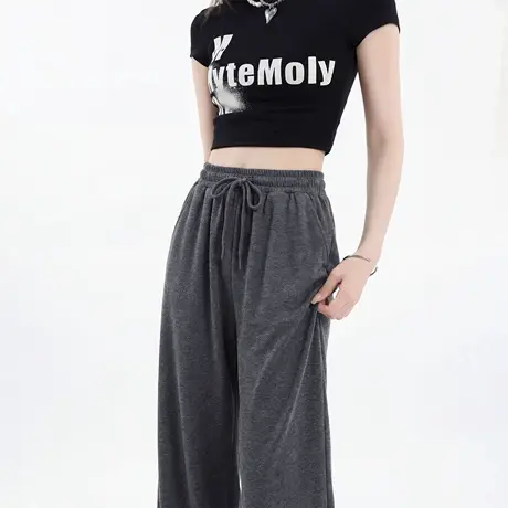 唐狮官方垂感糯米裤女2026新款春季宽松慵懒直筒阔腿裤休闲裤子VC商品大图