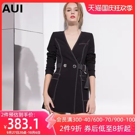 aui2023春秋新款欧货黑色中长款设计感小众西装收腰西服外套女潮图片