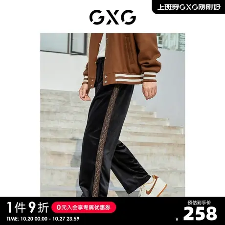 GXG奥莱 22年男装 黑色休闲直筒丝绒长裤织带设计秋新品复古系列商品大图