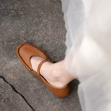 Artmu阿木复古手工文艺玛丽珍女鞋平底鞋一字扣浅口单鞋女真皮商品大图