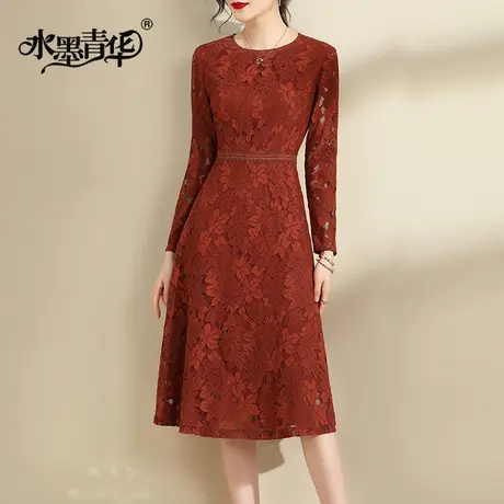 【1件7.9折】冬装新品时尚百搭打底裙气质优雅收腰蕾丝连衣裙女图片