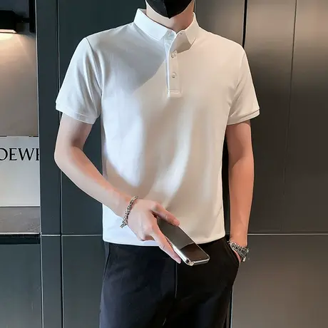 春秋季白色POLO衫短袖T恤半袖2023新款男装纯色夏装ins半截袖百搭商品大图