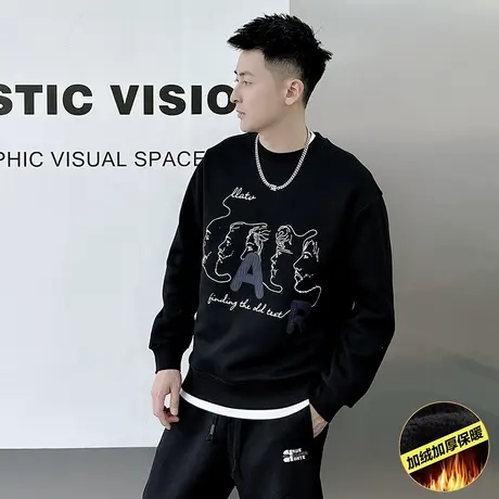 卫衣男2023秋冬轻熟美式痞帅人物印花高级感潮牌加绒长袖内搭上衣商品大图