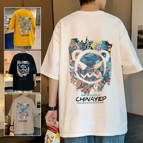 纯棉港风短袖t恤男夏季ins潮牌打底体恤美式vintage半袖宽松衣服t商品大图