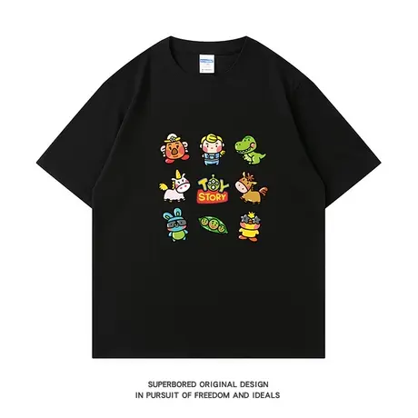 ins港风可爱卡通印花短袖T恤男夏季纯棉圆领宽松休闲半袖体恤上衣商品大图