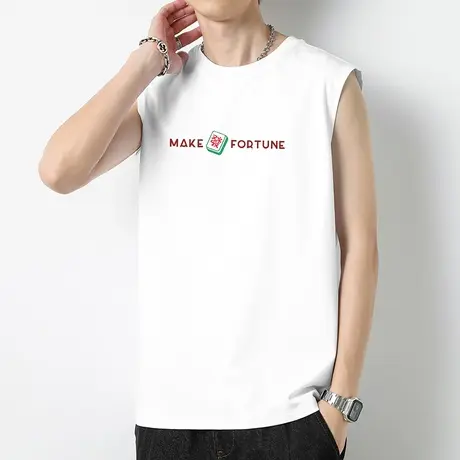 重磅纯棉背心男潮夏季外穿宽松运动篮球美式坎肩健身白色无袖t恤商品大图