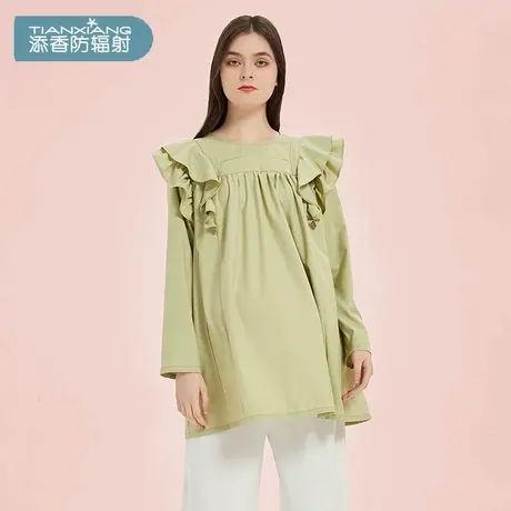 孕妇春装2022年女款网红t恤可爱洋气孕妇期穿搭宽松ins花边上衣服图片