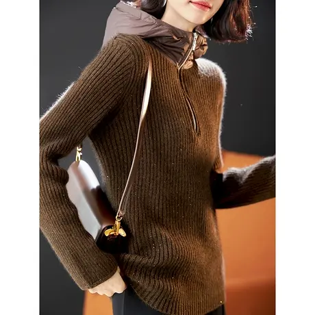 宝诗黎连帽拼接亮丝慵懒浣熊绒针织衫女长袖春季套头毛衣2024新款商品大图