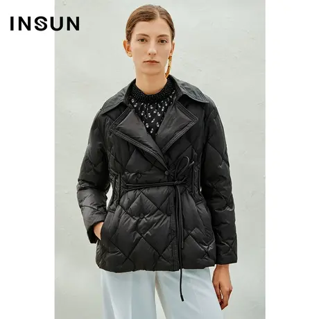 INSUN恩裳奥莱2023春季复古菱形格风衣式羽绒服商品大图