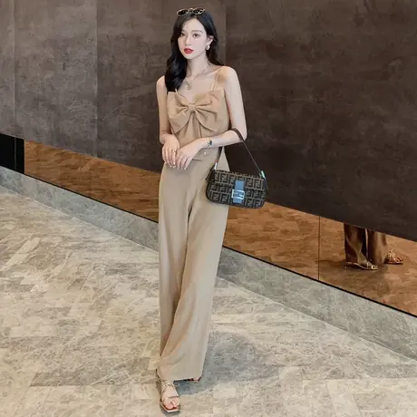 高腰气质御姐风西装连体裤夏季新款蝴蝶结上衣阔腿裤时尚网红套装商品大图