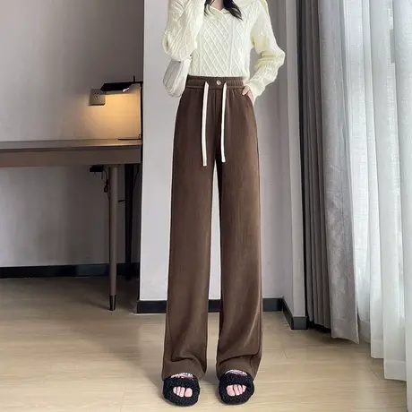 灯芯绒阔腿裤女秋冬2023新款高腰显瘦垂感雪尼尔宽松休闲直筒裤子图片