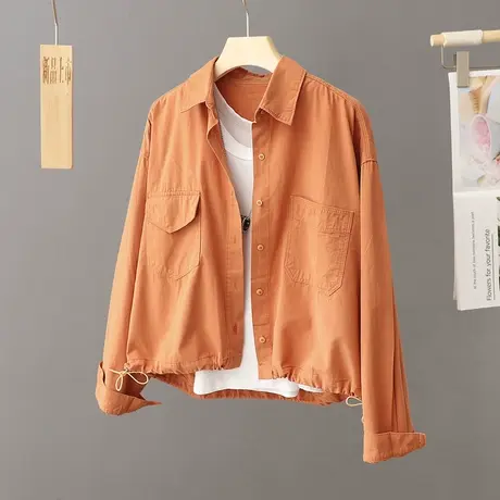 短款衬衫外套女小个子穿搭2024秋季韩版宽松休闲宽松衬衣开衫上衣商品大图