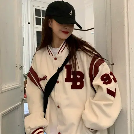 美式复古vintage卫衣女春秋薄款外套宽松韩版潮ins上衣开衫棒球服图片