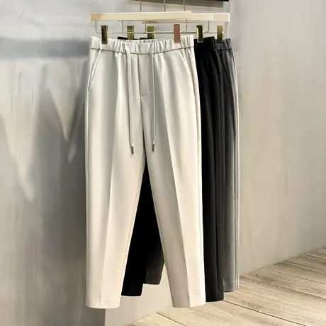 2025春秋丝光条纹路男士直筒休闲裤韩版小西裤潮流长裤小脚九分裤图片