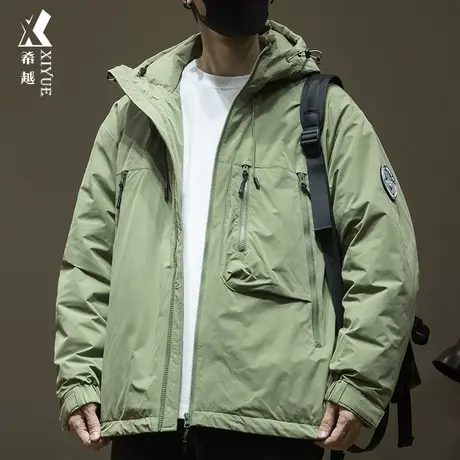 希越白鸭绒加厚羽绒服男士宽松大码工装冲锋衣秋冬户外山系风外套商品大图