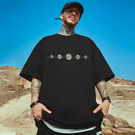 oversize美式潮牌胖子男装大码宽松NASA联名短袖T恤宇航员半袖夏商品大图