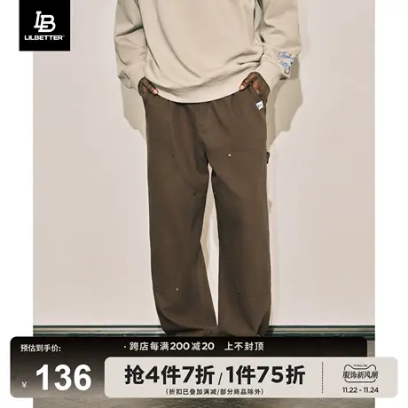 Lilbetter双膝伐木裤男美式休闲长裤春秋工装裤复古阔腿直筒裤子图片